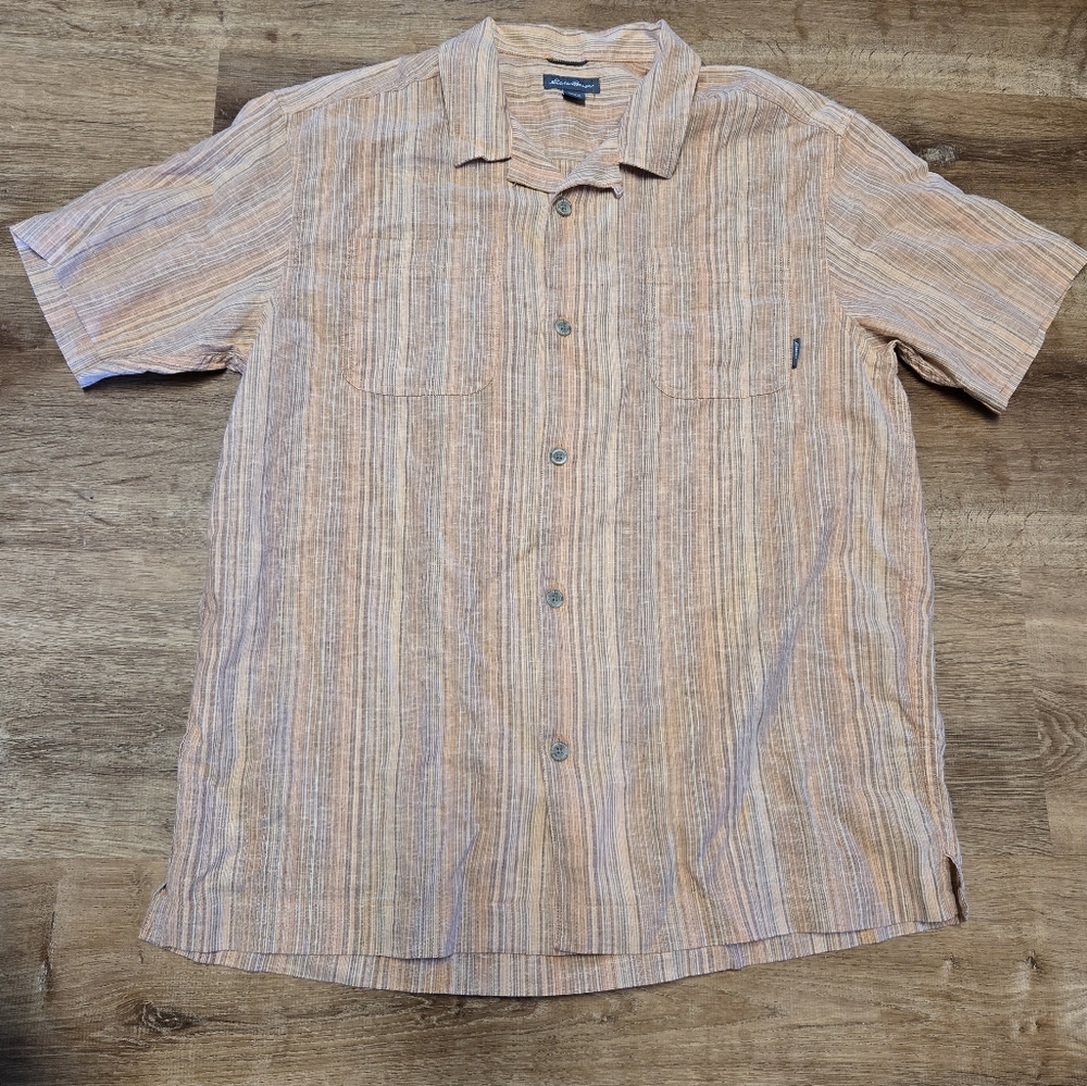 Eddie Bauer Men's Striped Hem Blend Button Down Shirt - Orange  Medium